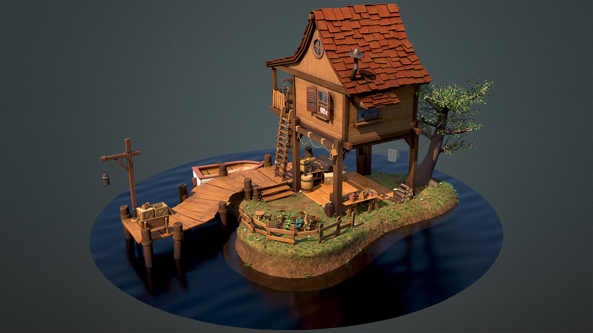 Island House Diorama, Houses, Island, Three Dimensional House PNG