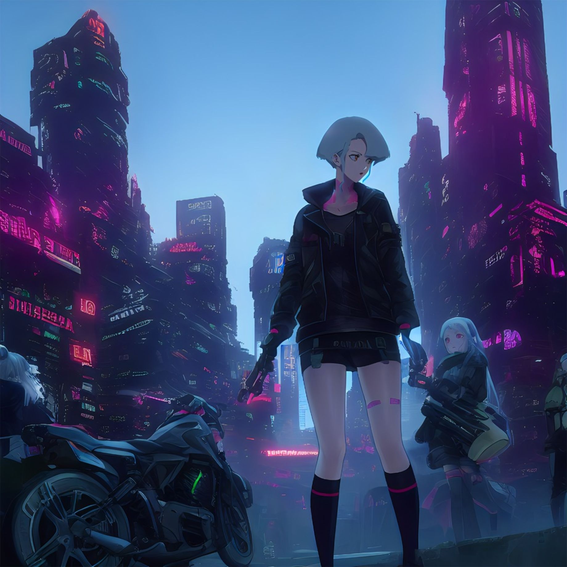 Premium AI Image  Anime Characters Embrace Quirky Charm in a Cyberpunk  Quantum Reality