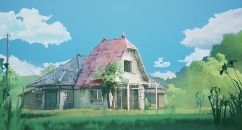 Premium AI Image  Anime house with garden and water