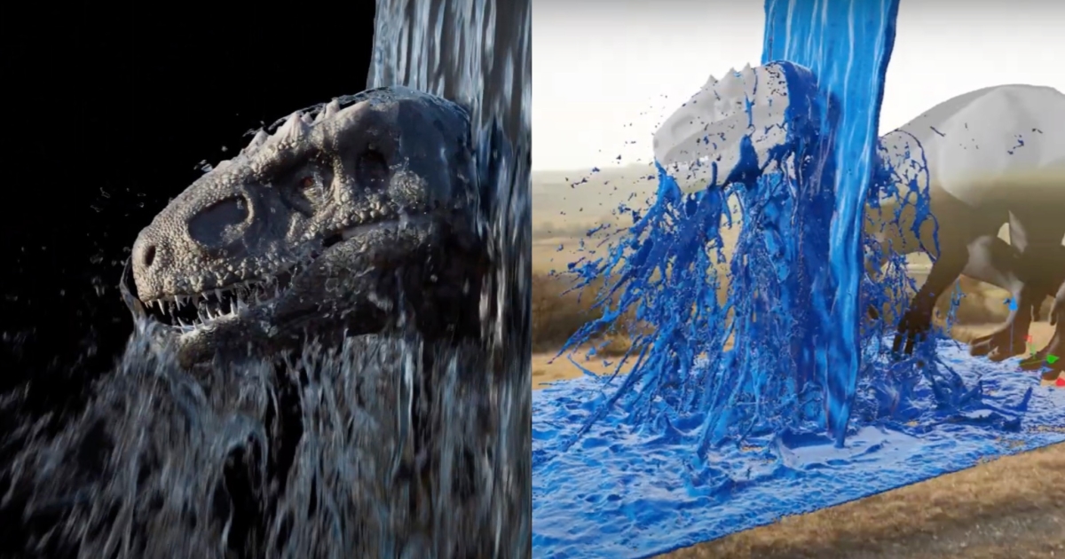 Cool Dinosaur in Real-Time Waterfall Simulation