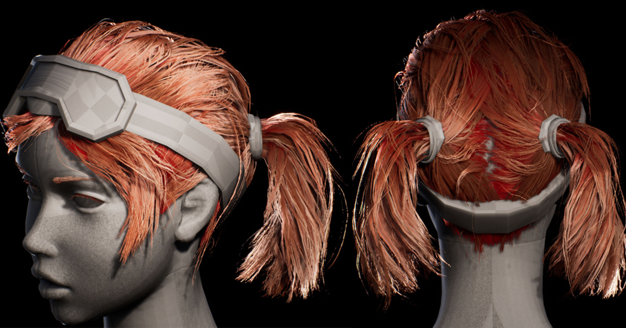 3D model Realistic Woman high ponytail long Hair Style VR / AR