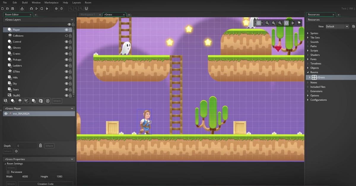 game maker studio 2 animation below screen