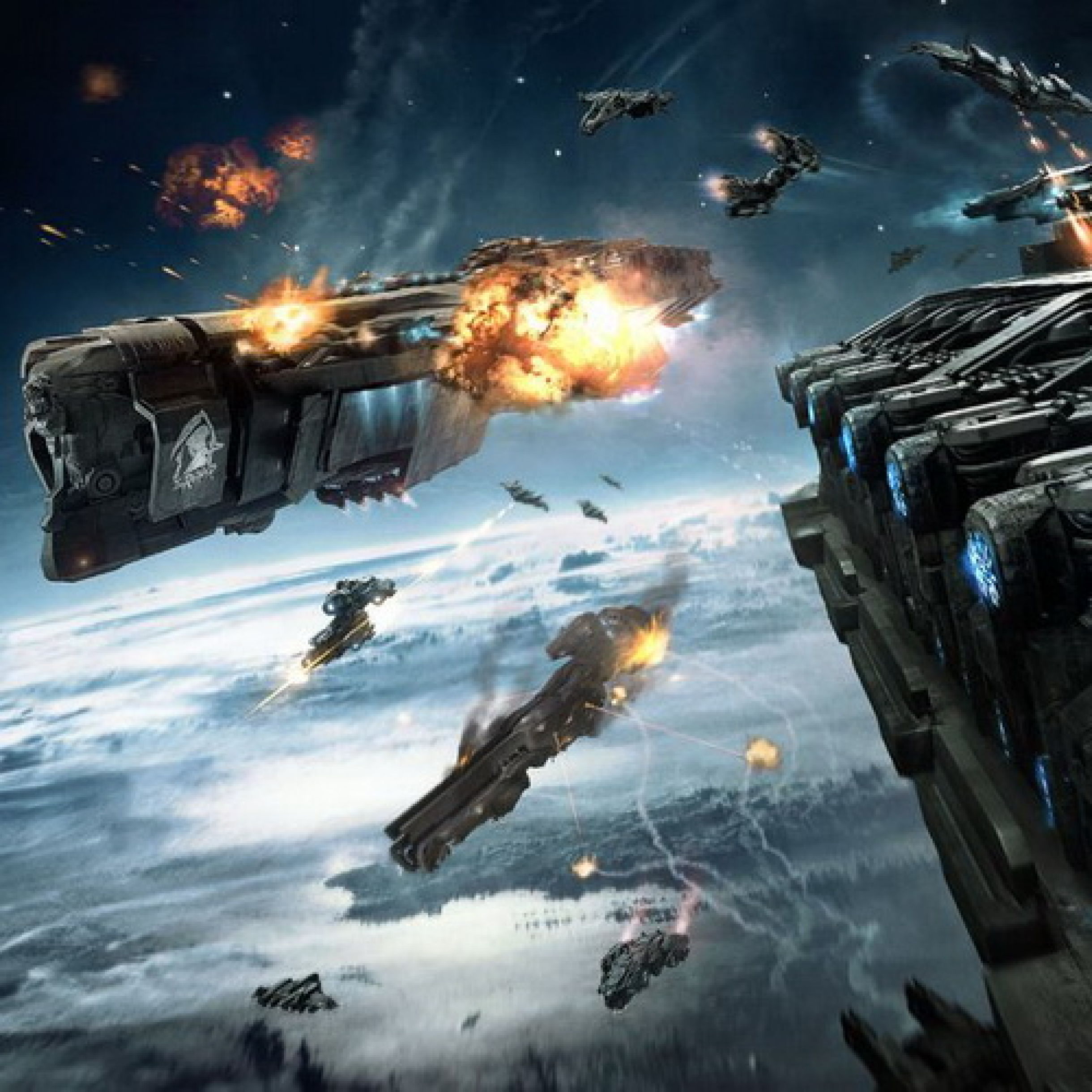 Space, warships, battle